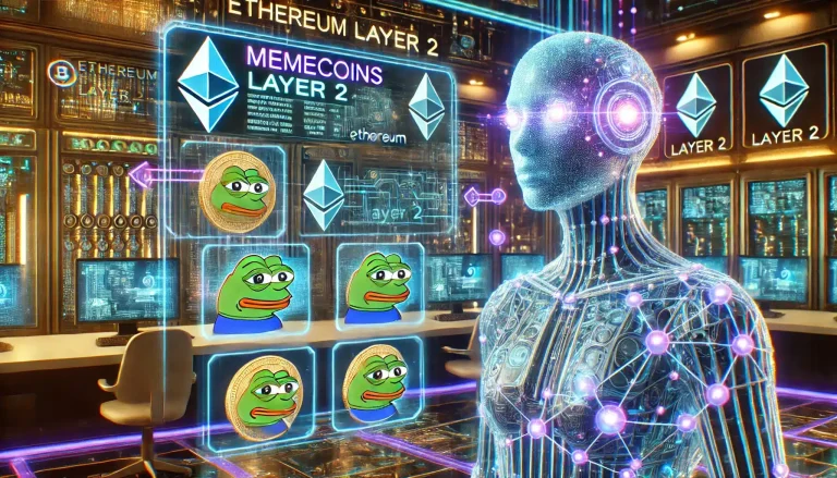 DALL·E-2024-11-27-15.47.55-A-futuristic-digital-scene-featuring-an-advanced-AI-agent-with-glowing-holographic-features-deploying-memecoins-onto-an-Ethereum-Layer-2-network.-The.webp.webp